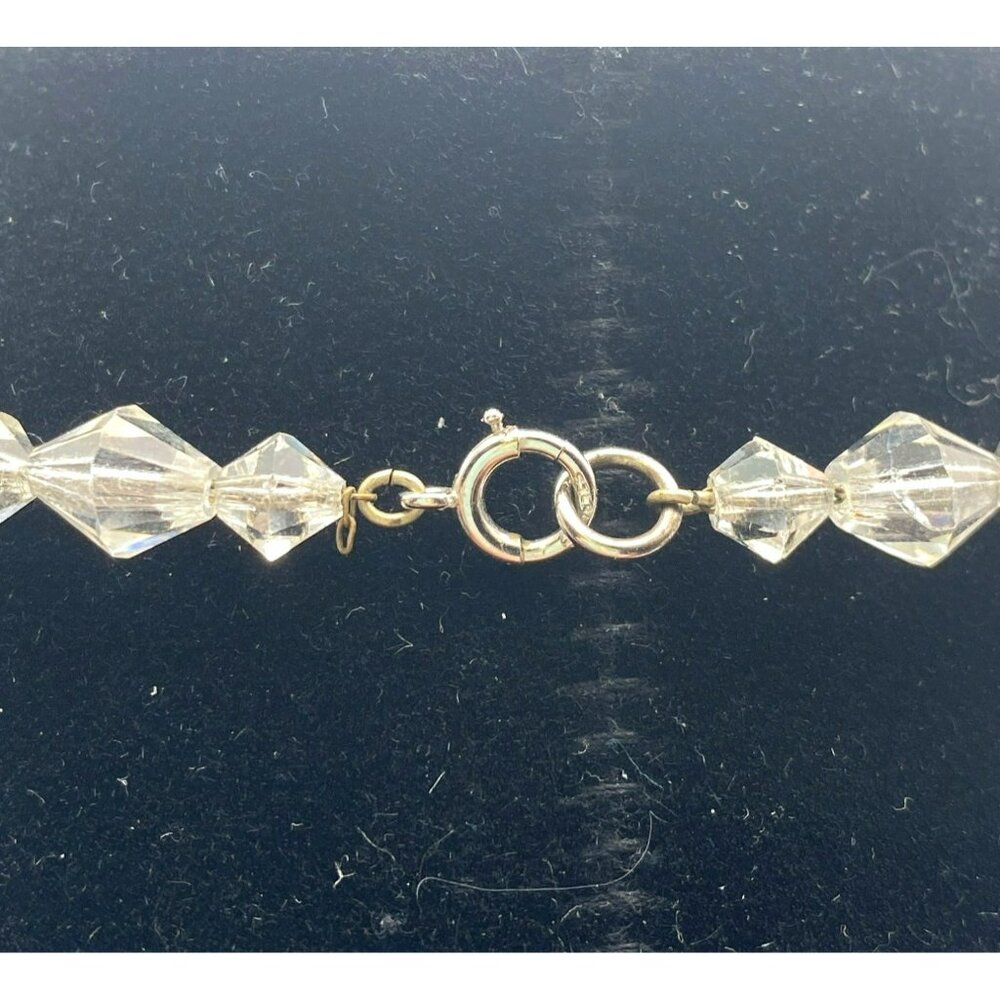 Vintage Faceted Crystal Art Deco Sterling Silver Graduated Bead Necklace 16" - Picture 5 of 9